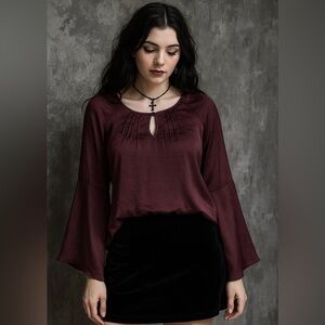 Whimsigoth Witchy Fairy Festival Dark Burgundy Renaissance Size L Top By Hinge